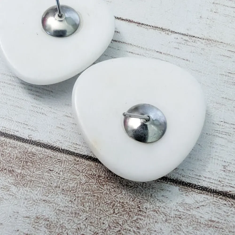 Vintage Earrings For Pierced Ears Off White Rounded Triangle - Damaged